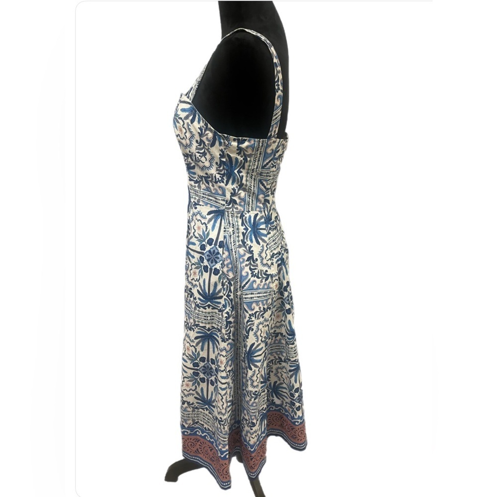 Avec Les Filles Blue and White Palm Midi Dress- size 4 - Picture 3 of 7